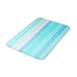 Tapis De Bain Cool Ocean Blue Aqua Turquoise Watercolor Stripes