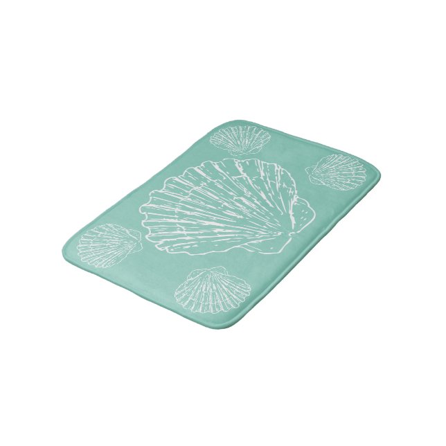 Tapis De Bain Coquillage Nautique Blanc Sur Vert Marécage (Angle)