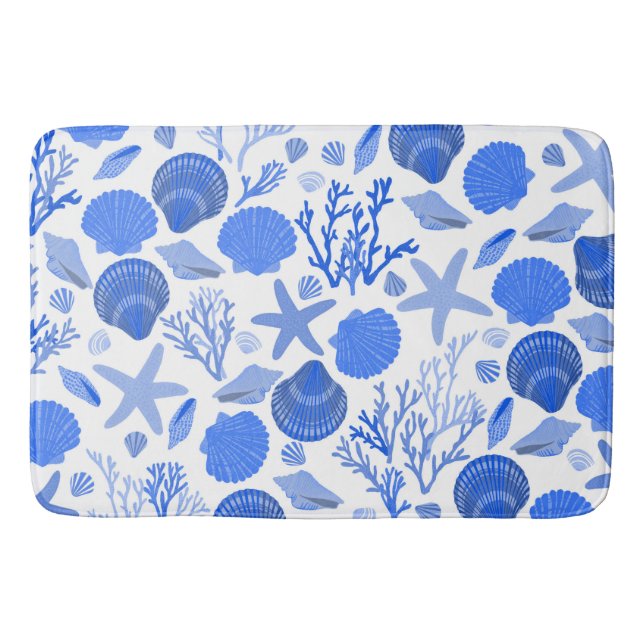 Tapis De Bain Coquillages bleus et Motif de corail (Devant)