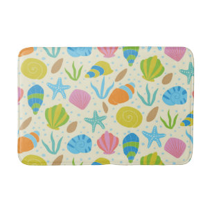 Tapis De Bain Coquillages colorés côtiers étoiles de mer et huît