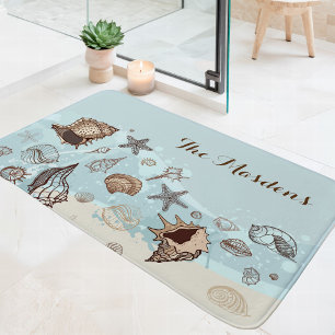 Tapis De Bain Coquillages Et Sable Nom De Famille De Plage Côtiè