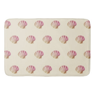Tapis De Bain Coquilles rouges roses Vintages sur crème beige