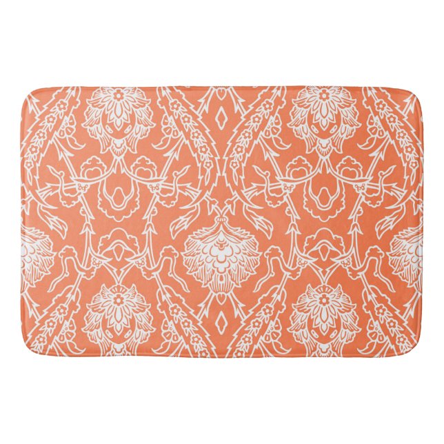 Tapis De Bain Corail de luxe et Damas blanc motif décoratif (Devant)