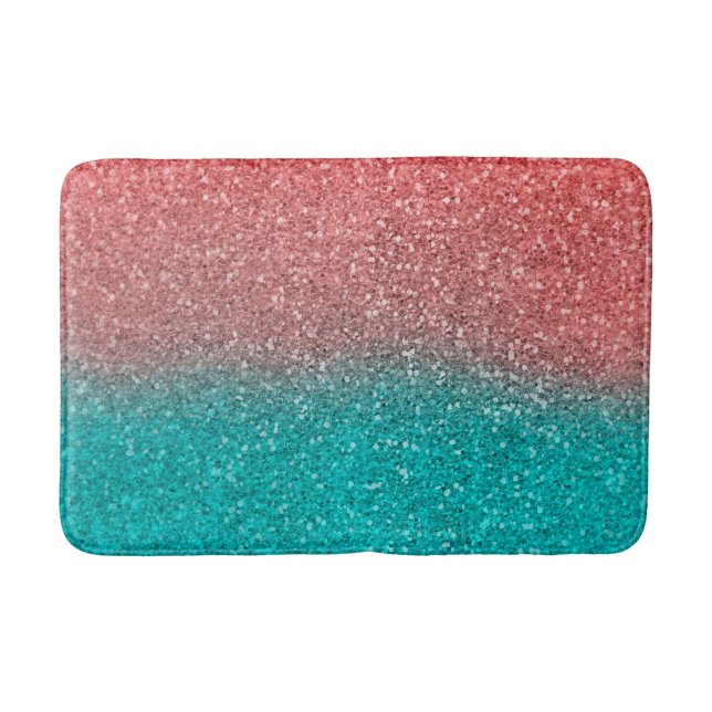 Tapis De Bain Corail Melon Orange Turquoise Aqua Vert Pailleté S (Devant)