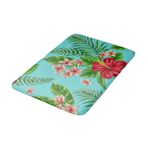 Tapis De Bain Corail Tropical Hibiscus Fleur Sur Turquoise