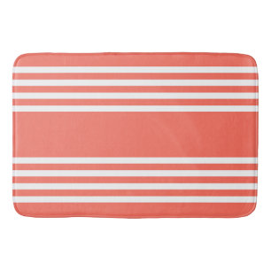 Tapis De Bain Corail vivant et blanc quatre bandes motif