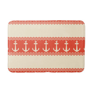 Tapis De Bain Coral Nautical Anchor Coastal Stripes