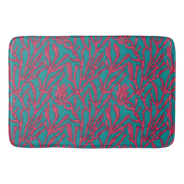 Tapis De Bain Coral Reef rose Abstrait et Turquoise (Devant)