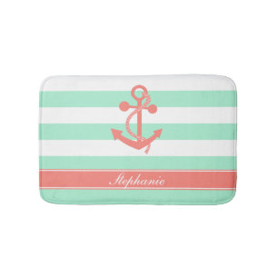 Tapis De Bain Coral rose Ancre nautique et pintes vert