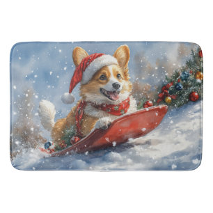 Tapis De Bain Corgi Dog in Sledge laissez passer Noël