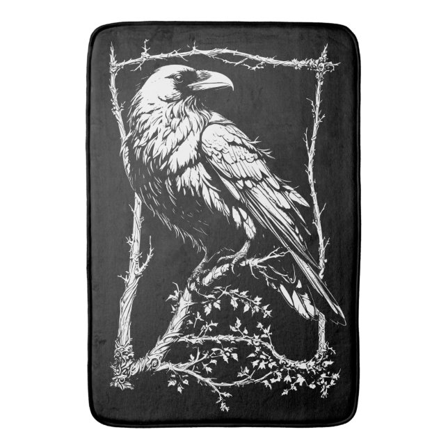 Tapis De Bain Corneilles d'art noir et blanc, Ravens (devant Vertical)
