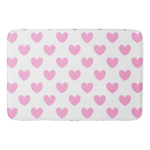 Tapis De Bain Coton Candy Pink coeurs sur blanc