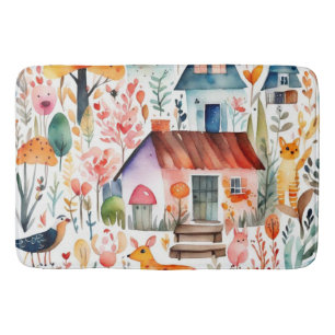 Tapis De Bain Cottage noyau floral de campagne animaux maisons