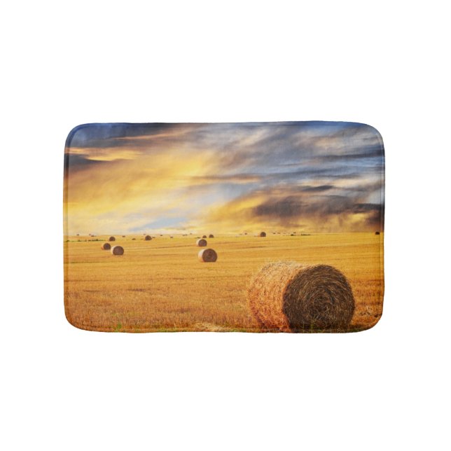 Tapis De Bain Coucher de soleil d'or sur le terrain agricole (Devant)