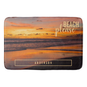 Tapis De Bain Coucher de soleil sur la plage tropicale Jaune ora