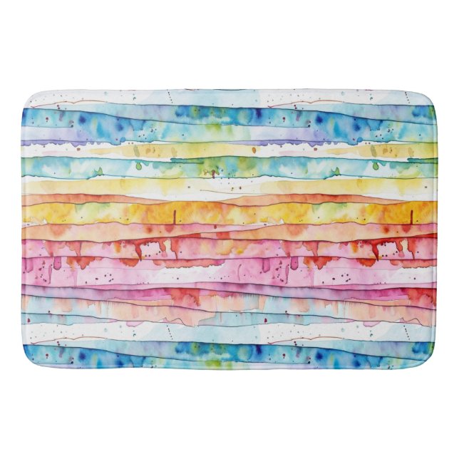 Tapis De Bain Couches d'aquarelle Abstrait rouge, bleu, jaune (Devant)