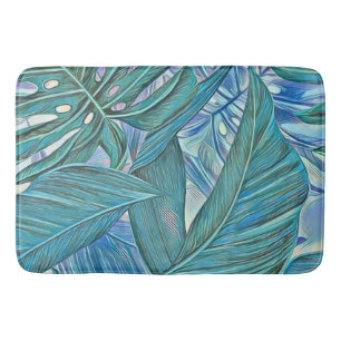 Tapis De Bain Couleur d'eau tropicale feuille couleur verte