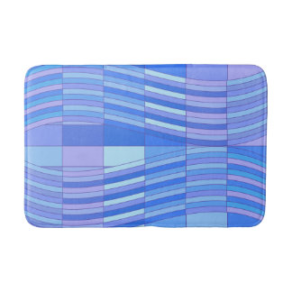 Tapis De Bain Couleurs bleues Rectangles ondulées