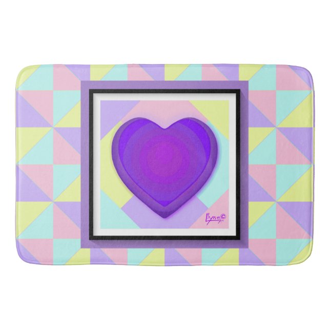 Tapis De Bain Couleurs pastel & coeurs violets battre (Devant)