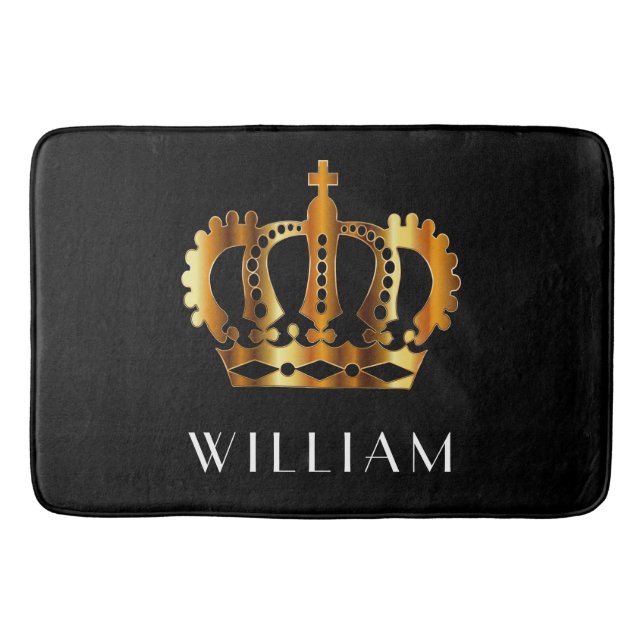 Tapis De Bain Couronne dorée Nom personnalisé Noir (Devant)