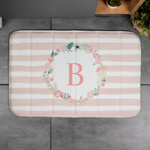 Tapis De Bain Couronne florale rose monogramme