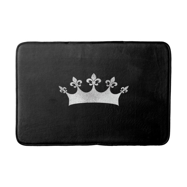 Tapis De Bain Couronne royale d'argent en noir (Devant)