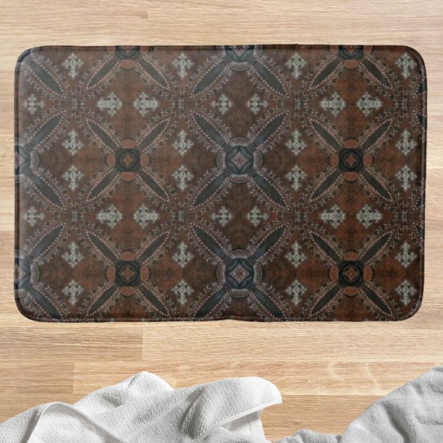 Tapis De Bain Cow-boy primitif pays de l'Ouest Cuir à outils (Primitive cowboy western country Tooled Leather Bathroom Mat)