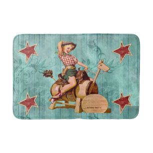 Tapis De Bain Cow-girl vintage sur le cheval en bois occidental