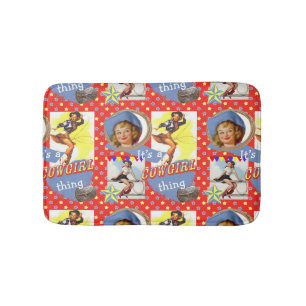 Tapis De Bain Cow-girls vintages Roping la chose de cow-girl