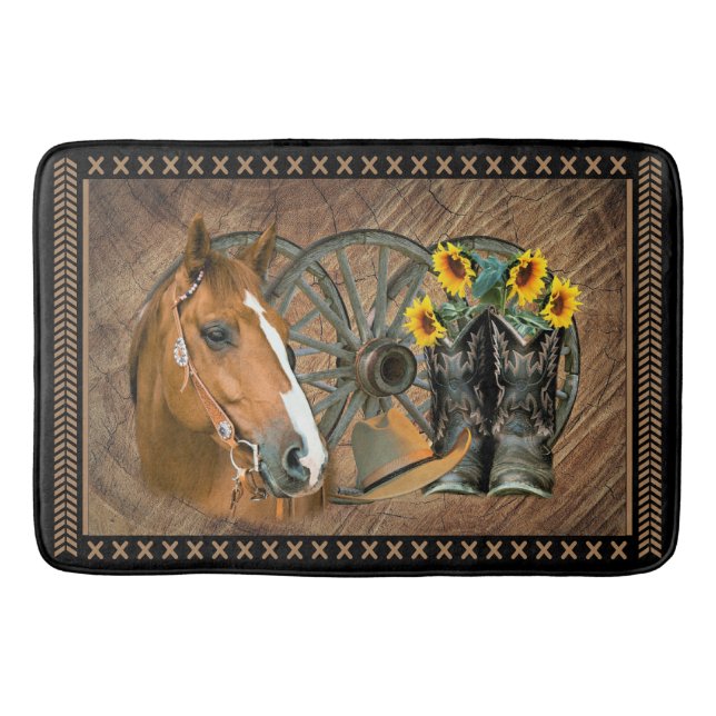 Tapis De Bain Cowboy de Western Horse Cowboy Cowboy Hat Wagon Wh (Devant)