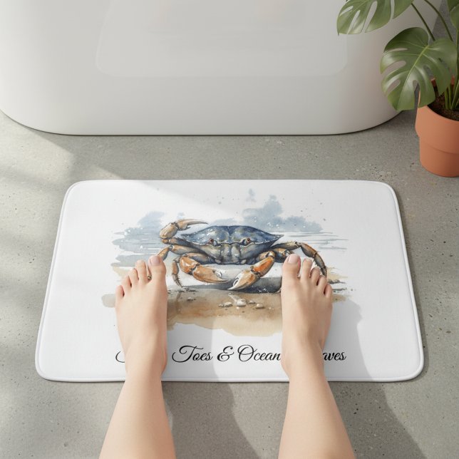 Tapis De Bain Crabe de plage à l'aquarelle, sur mesure (Créateur téléchargé)