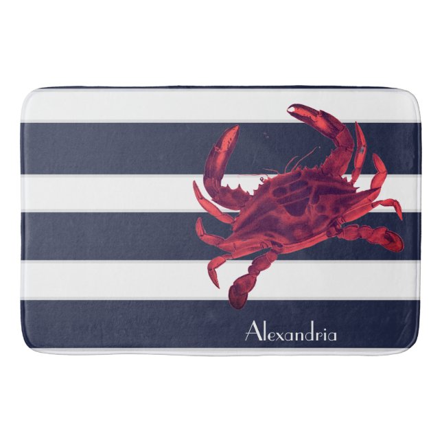 Tapis De Bain Crabe rouge marine Bleu Bleu Blancs (Devant)