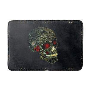 Tapis De Bain Crâne à bijoux et Roses glam Gothique Filigree