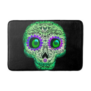 Tapis De Bain Crâne de sucre vert et violet brillant Halloween n