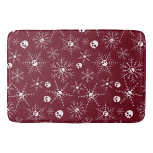 Tapis De Bain Crâne effrayant Creepmas Noël Snowflakes rouge
