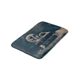 Tapis De Bain Crâne gothique Vintage vieux livres Cyanotype Maca