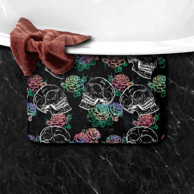 Tapis De Bain Crânes et Roses Ombre | Gothique Glam Pastel Grung (Créateur téléchargé)