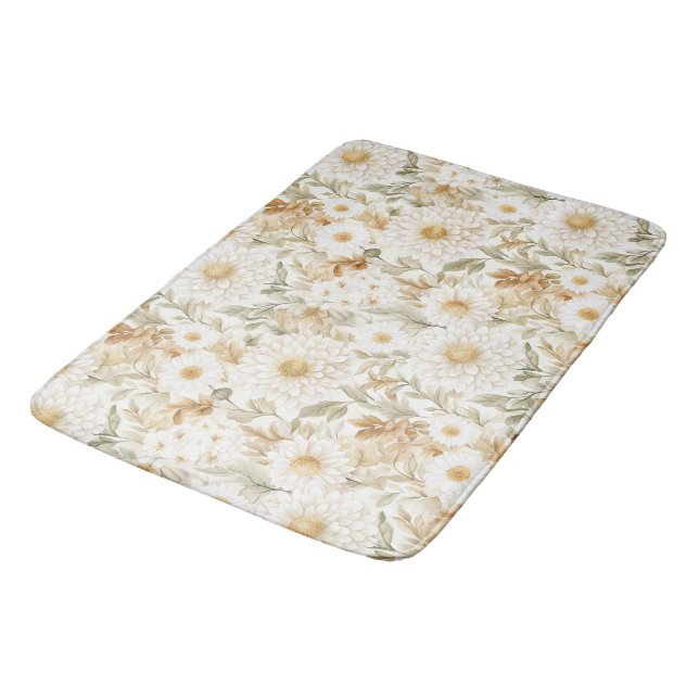 Tapis De Bain Cream Gold White Country Flowers (Angle)