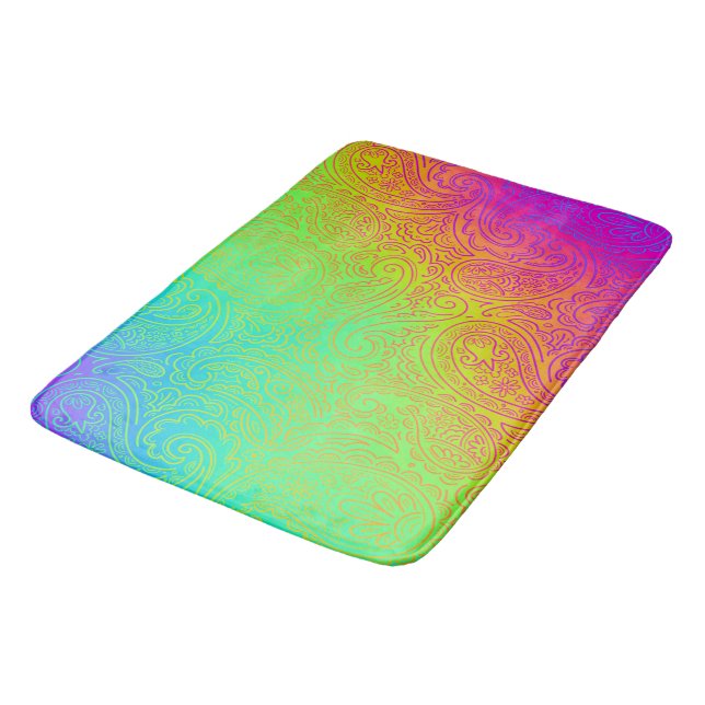 Tapis De Bain Créez votre propre arc-en-ciel au néon Paisley (Angle)