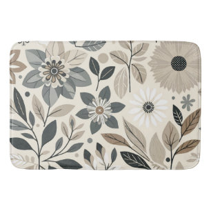 Tapis De Bain Crème et Vert Sauge Motif Floral Moderne Audacieux