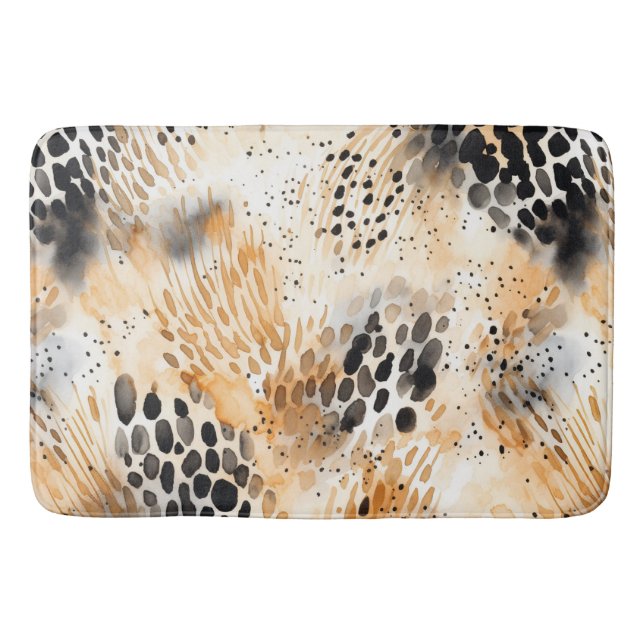 Tapis De Bain Crème noire sauvage léopard animal (Devant)