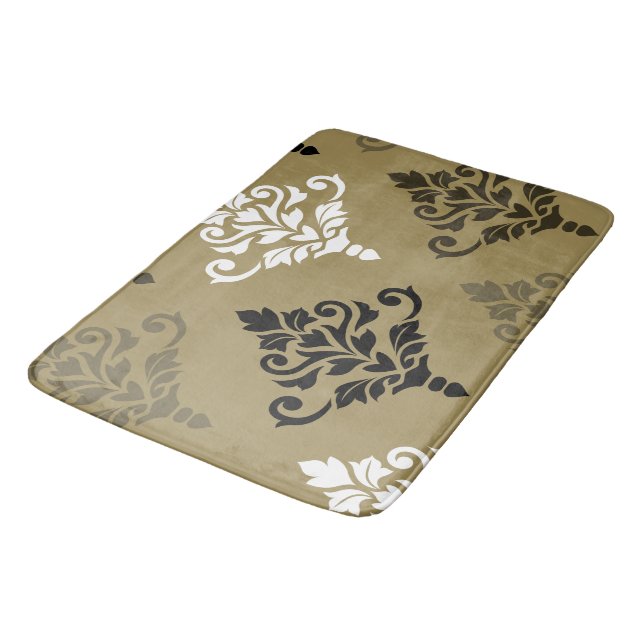 Tapis De Bain Cresta Damask Art I Black White Bronzes or (Angle)