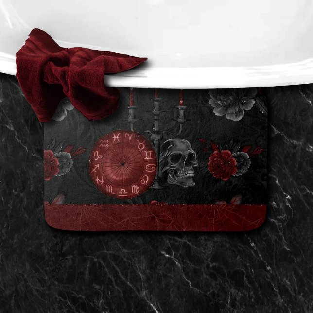 Tapis De Bain Crimson magique Zodiac | Rose de crâne gothique ro (Créateur téléchargé)