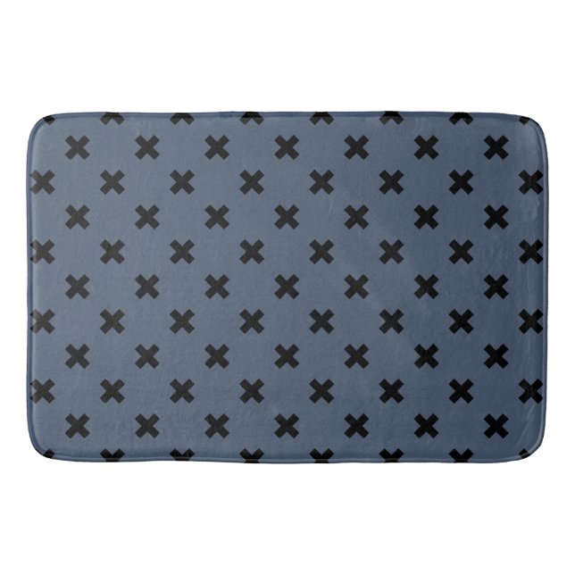 Tapis De Bain Croix noire coutures sur bleu-gris (Devant)