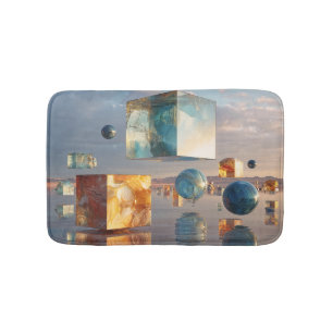 Tapis De Bain Cubes et sphères surréalistes flottants