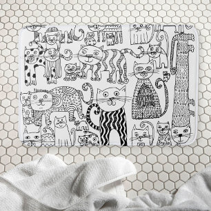 Tapis De Bain Cuisine amusante Chat Kitty noir et blanc