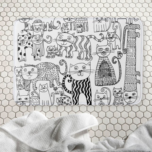 Tapis De Bain Cuisine amusante Chat Kitty noir et blanc (Créateur téléchargé)