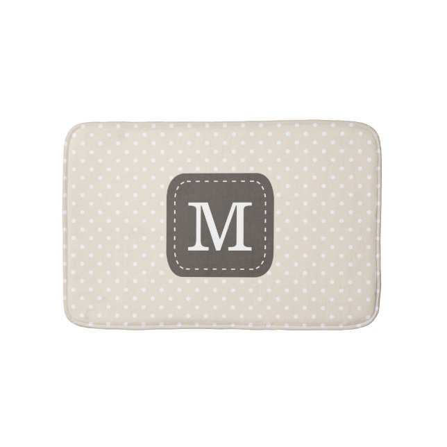 Tapis De Bain Cuisine Crème Beige Polka Motif Monogramme personn (Devant)