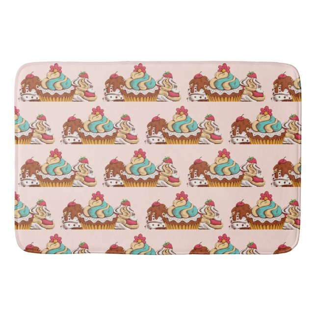 Tapis De Bain Cupcakes style rétro Sweet Dessert Motif (Devant)