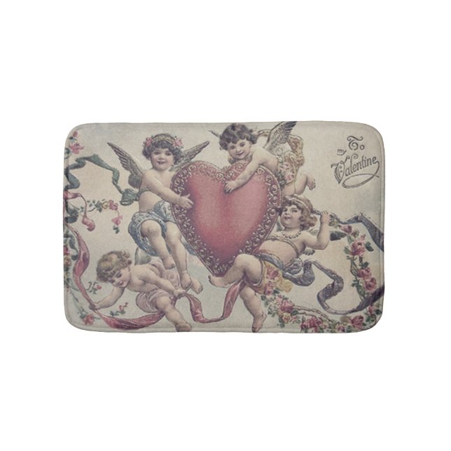 Tapis De Bain Cupidon Chérubin Ange Cœur Fleurs (Devant)